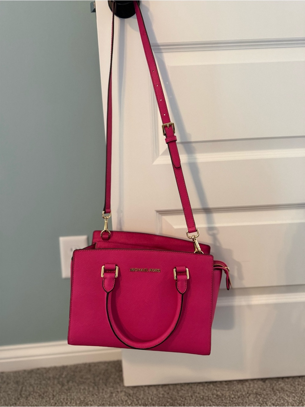 Michael Kors Hot Pink Saffiano Leather Crossbody Satchel